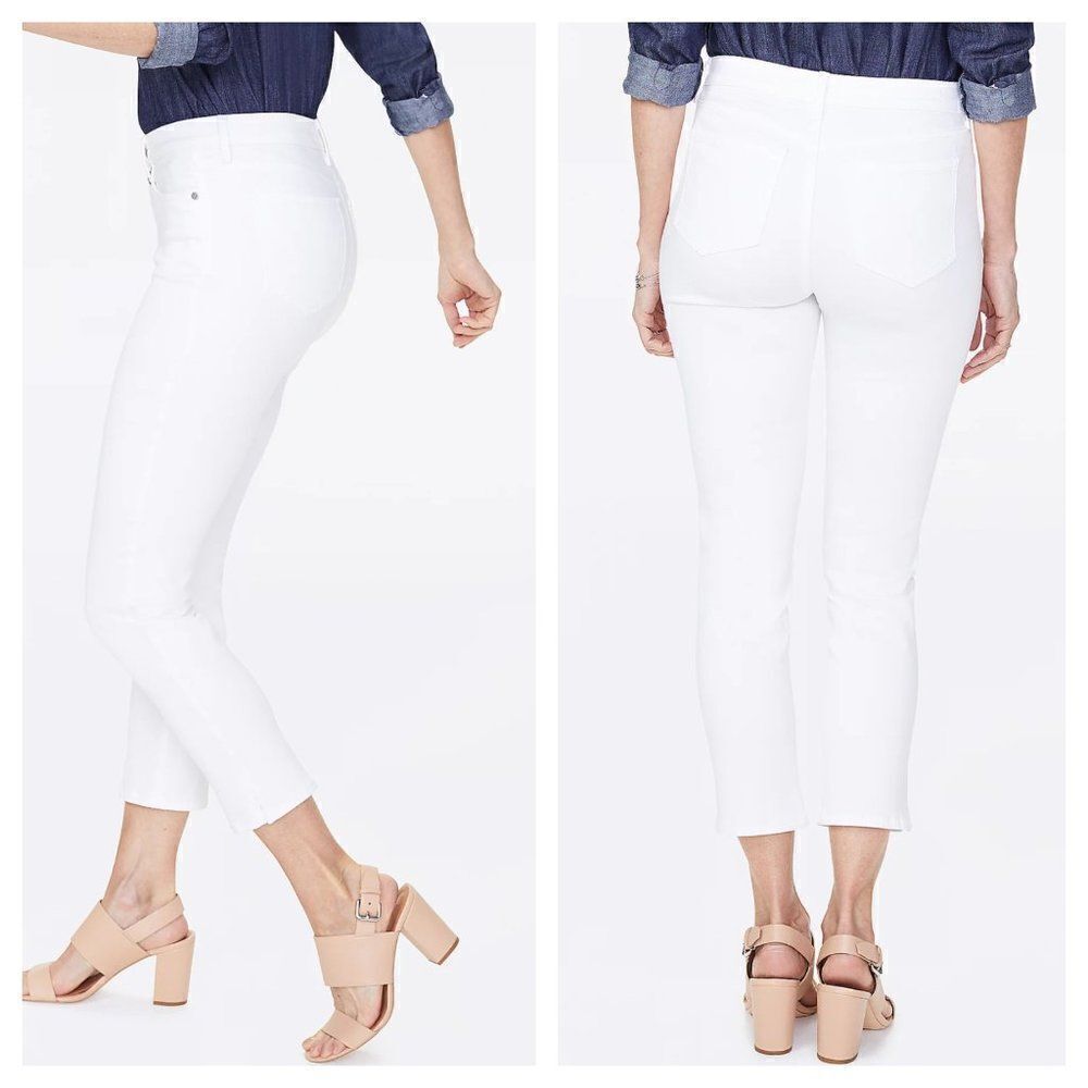 NYDJ Sheri Slim Ankle Jeans with Side Slits Lift Tuck White Size 12